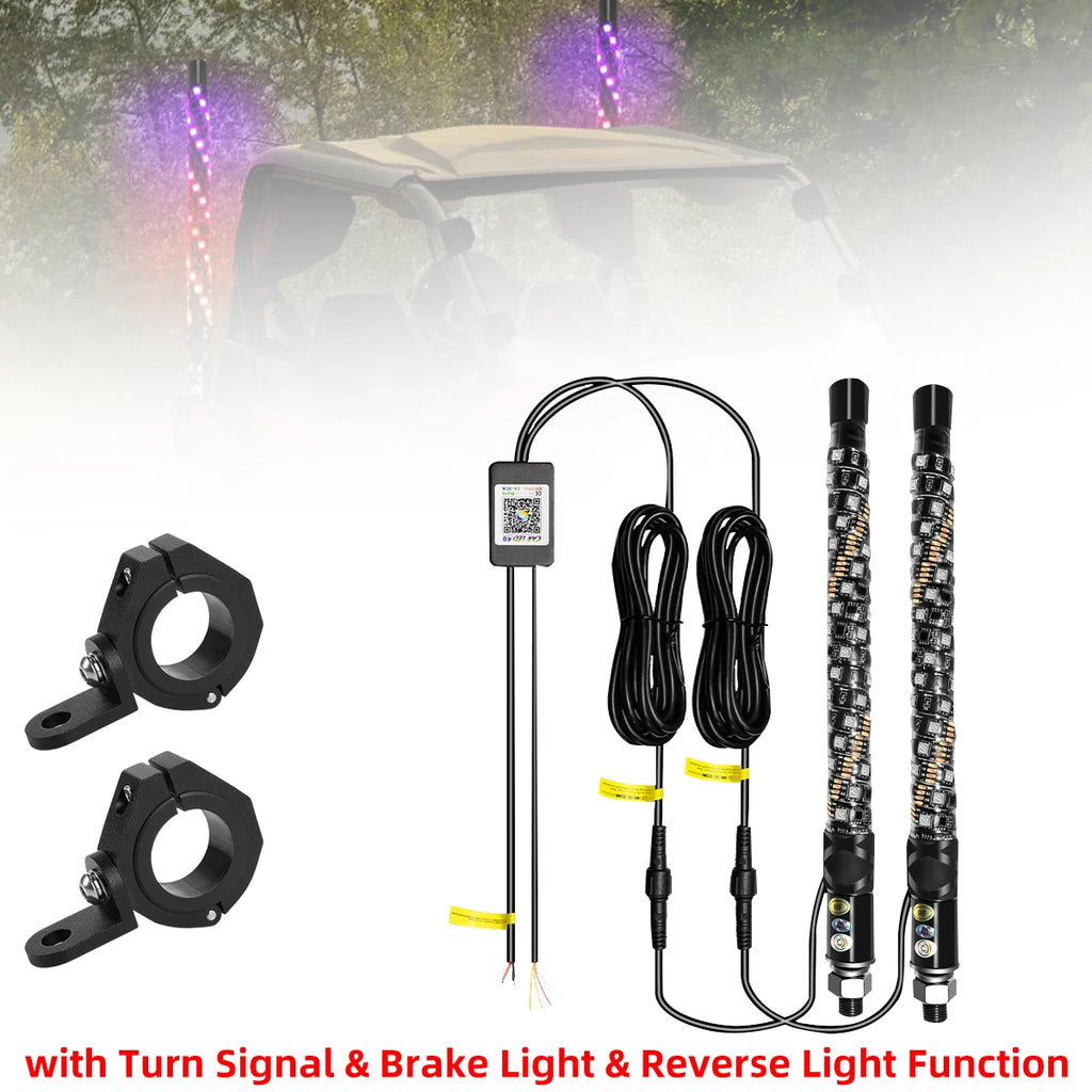 1FT LED Whip Light with APP & RF Remote Control for ATV UTV Side by Side Truck Offroad Dancing Warning Antenna Flagpole Lights