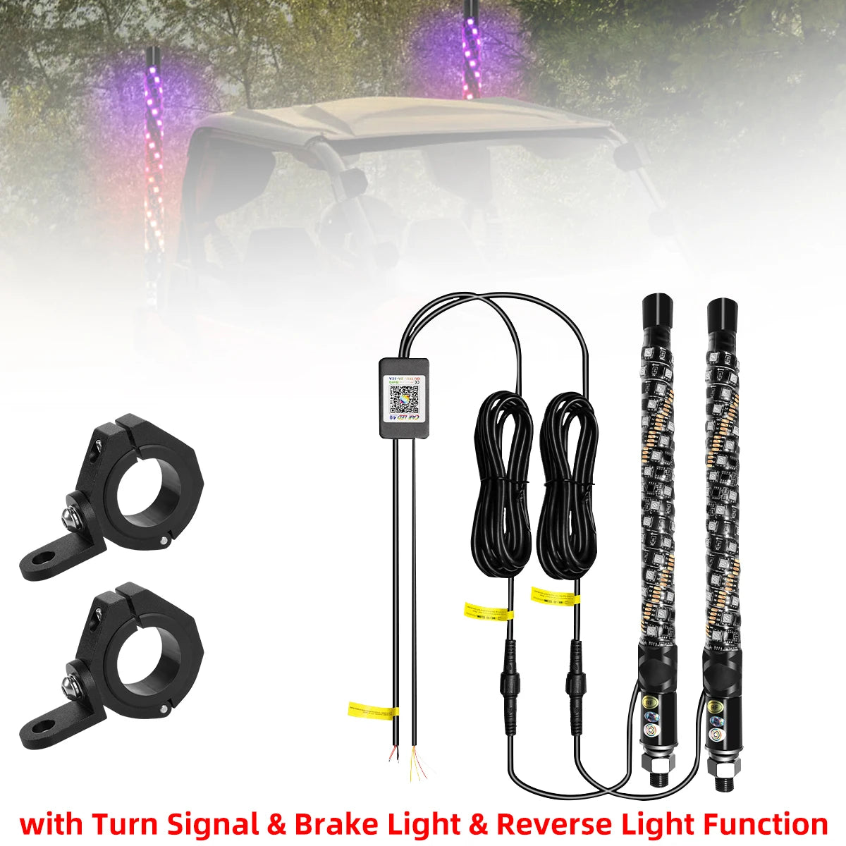 1FT LED Whip Light with APP & RF Remote Control for ATV UTV Side by Side Truck Offroad Dancing Warning Antenna Flagpole Lights
