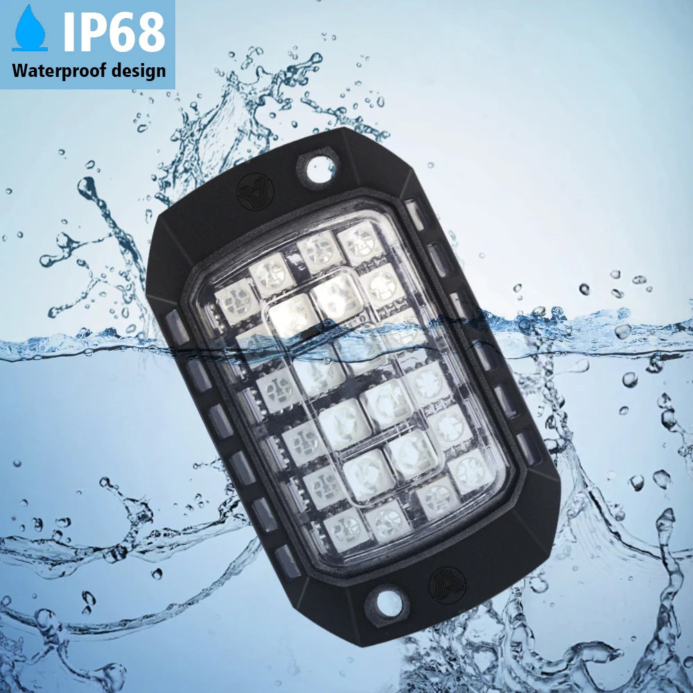 Rock Lights Remote APP Control RGB 3D Lens LED for Offroad RZR SUV ATV UTV Jeep Neon Underbody Undergolw Car Chassis Light