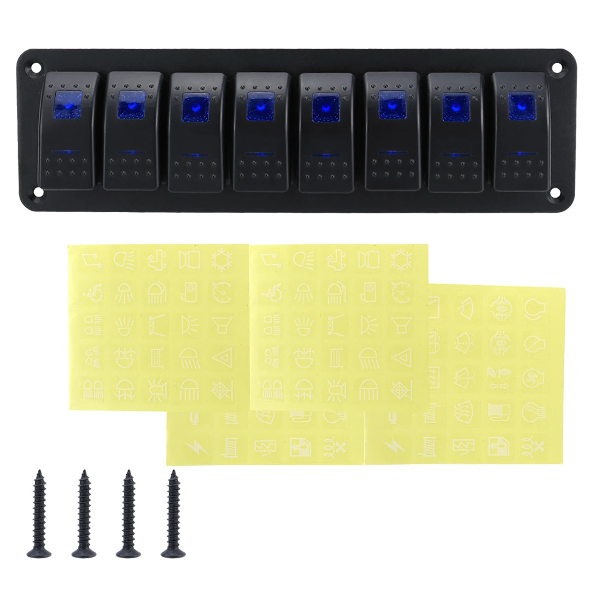 3-group, 4-group, 5-group, 6-group, 8-group rocker switch panel 5-pin, suitable for 12V/24V cars, ships, ATV trailers, blue