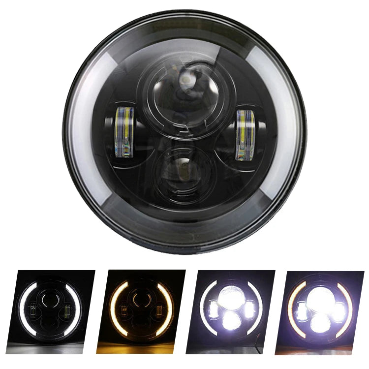 LED HeadLight Bulbs 7inch Round Motorcycle LED HeadLamp Angle Eyes 12V 24V Turn Signal for Lada Niva Urban Offroad 4x4