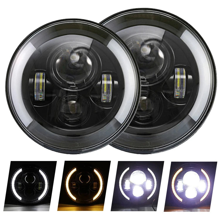 LED HeadLight Bulbs 7inch Round Motorcycle LED HeadLamp Angle Eyes 12V 24V Turn Signal for Lada Niva Urban Offroad 4x4