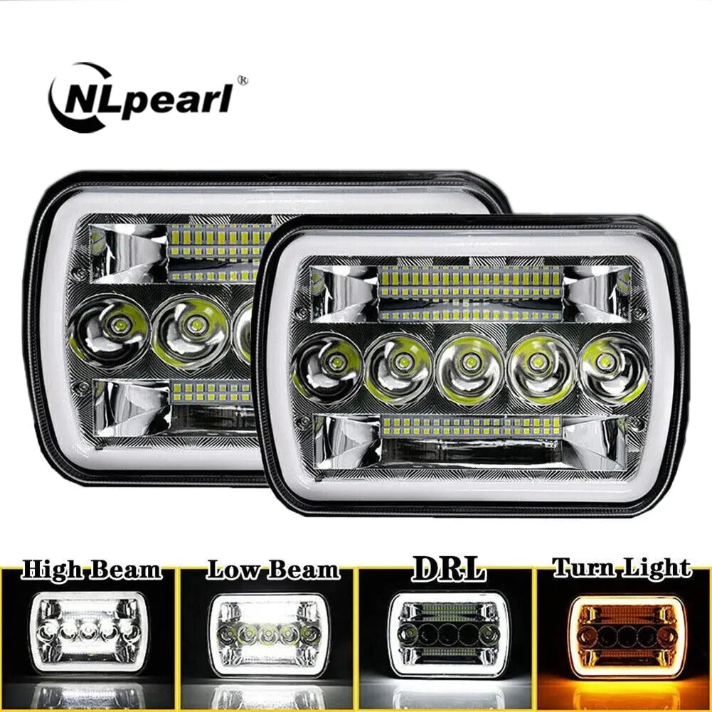 5x7 /7x 6 inches Car Led Headlight Automotive Square Headlamp Assembly DRL Amber Turn Signal For XJ YJ Car Truck Motobike