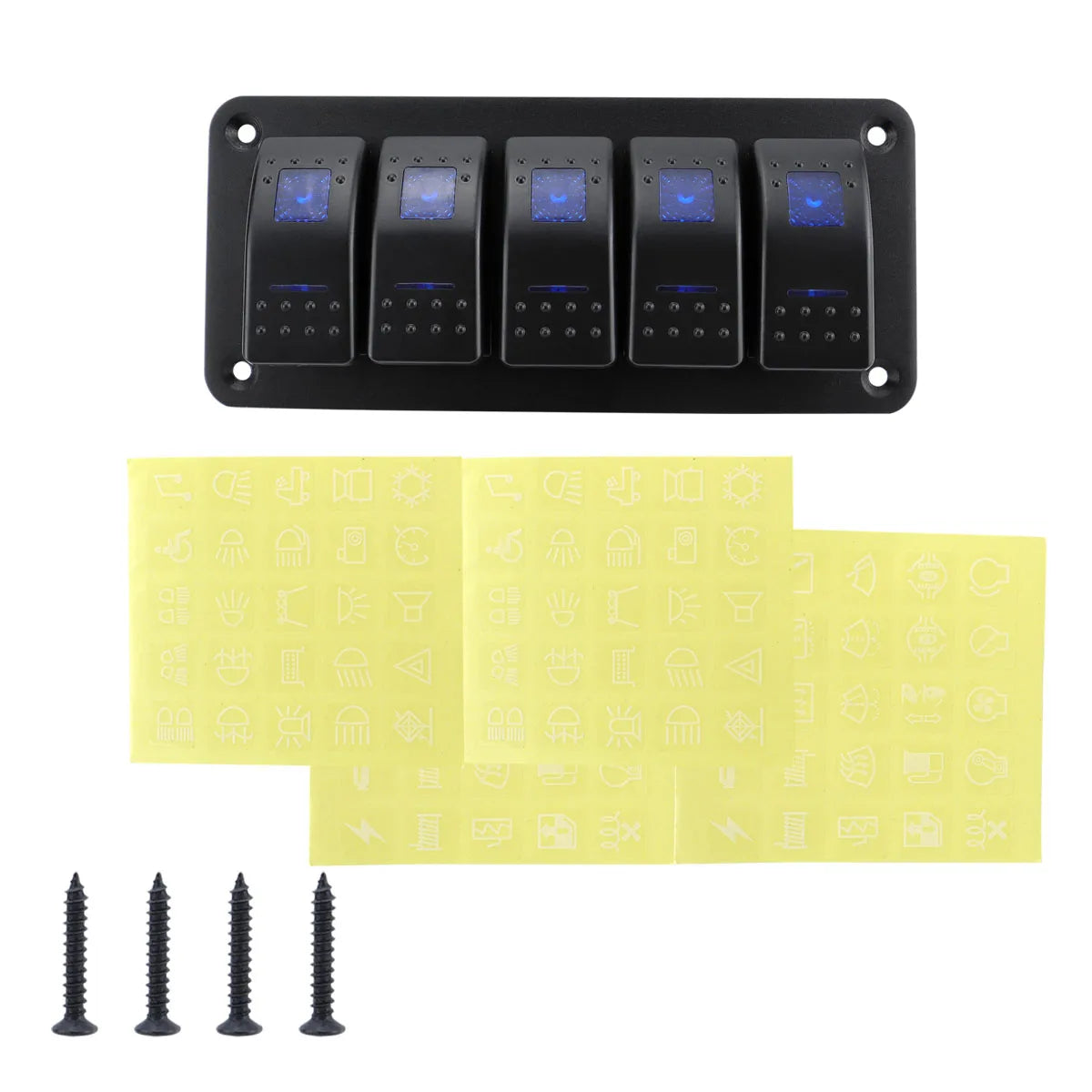 3-group, 4-group, 5-group, 6-group, 8-group rocker switch panel 5-pin, suitable for 12V/24V cars, ships, ATV trailers, blue