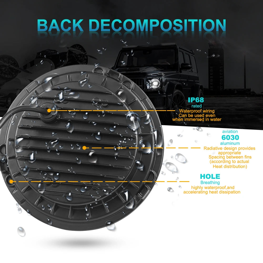 LED HeadLight Bulbs 7inch Round Motorcycle LED HeadLamp Angle Eyes 12V 24V Turn Signal for Lada Niva Urban Offroad 4x4