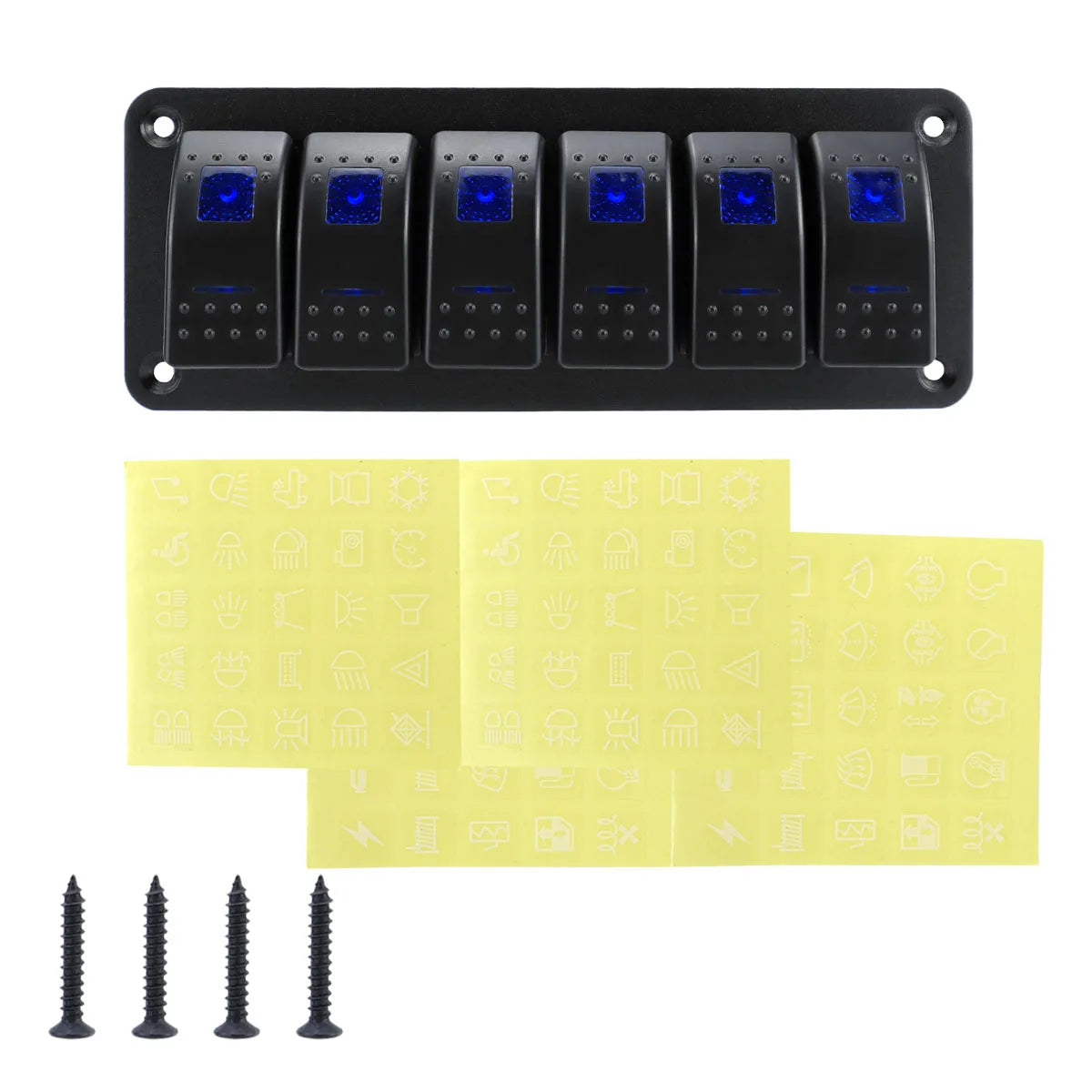 3-group, 4-group, 5-group, 6-group, 8-group rocker switch panel 5-pin, suitable for 12V/24V cars, ships, ATV trailers, blue
