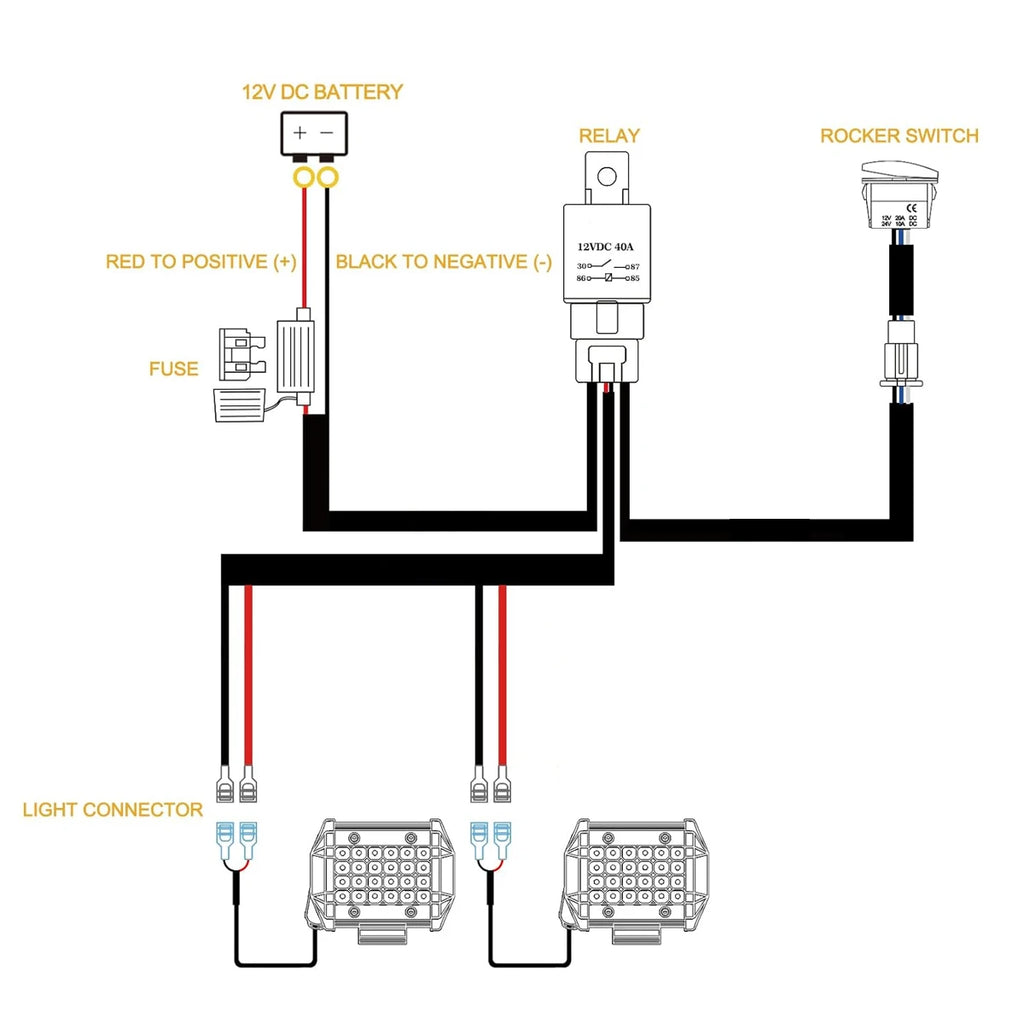 LED Light Bar Wiring Harness Kit 14AWG Heavy Duty 12V 5Pin Rocker Laser On Off Switch Power Relay Blade Fuse-without light