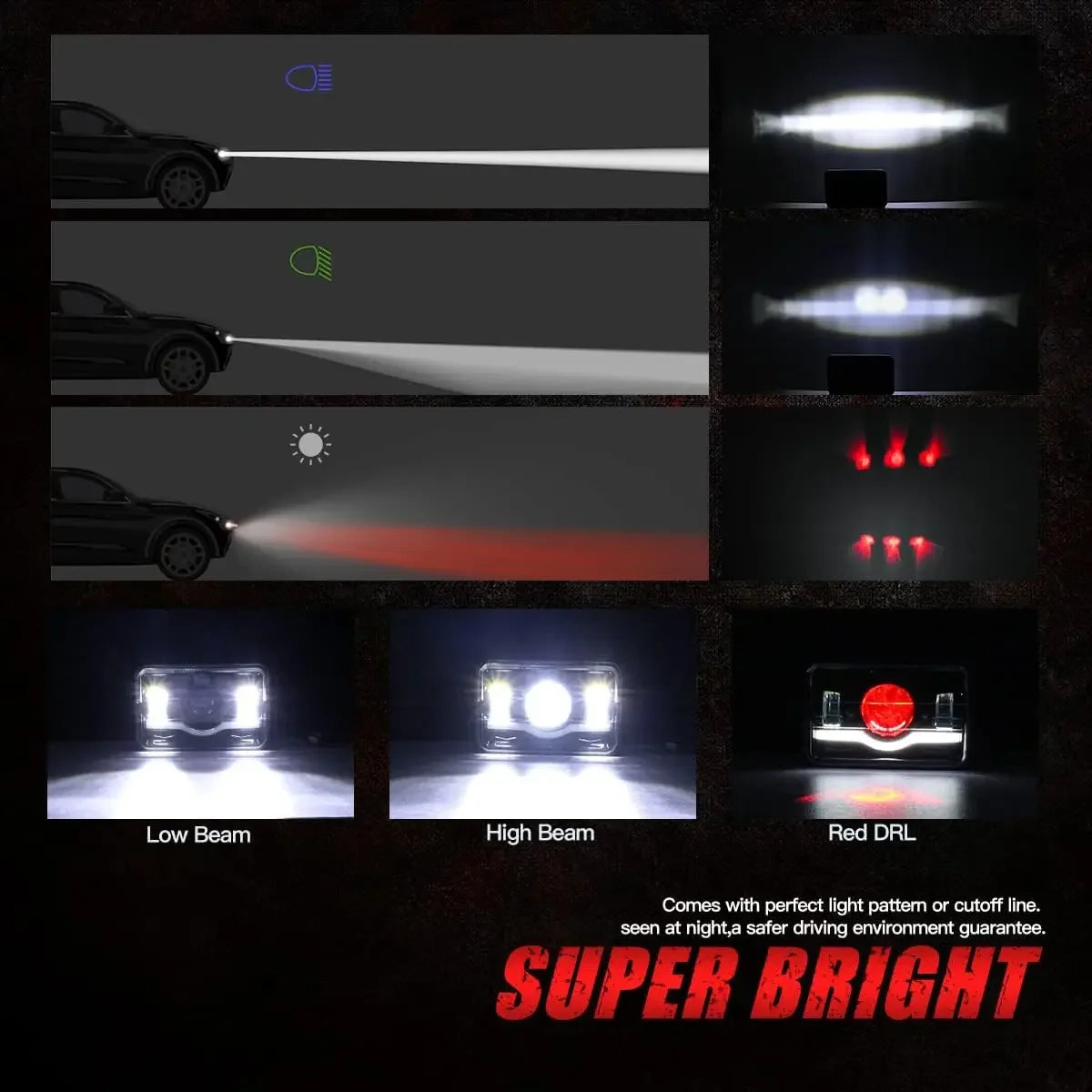 12V 24V 4x6 Inch LED H4 Headlight Led Work Light With DRL H4651 H4652 H4656 For Car Jeep Motorcycle Hond Truck Kenworth Headlamp