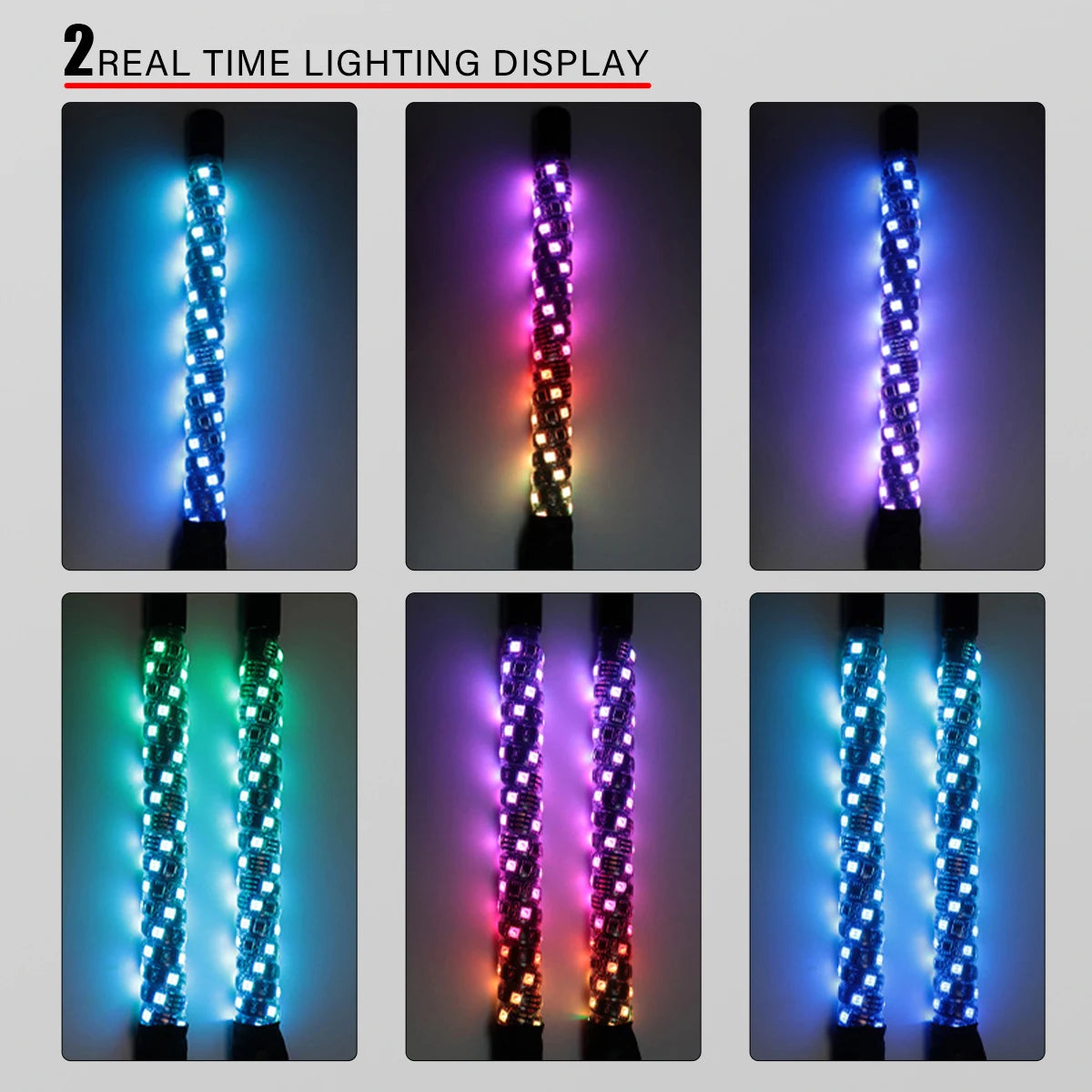 1FT LED Whip Light with APP & RF Remote Control for ATV UTV Side by Side Truck Offroad Dancing Warning Antenna Flagpole Lights
