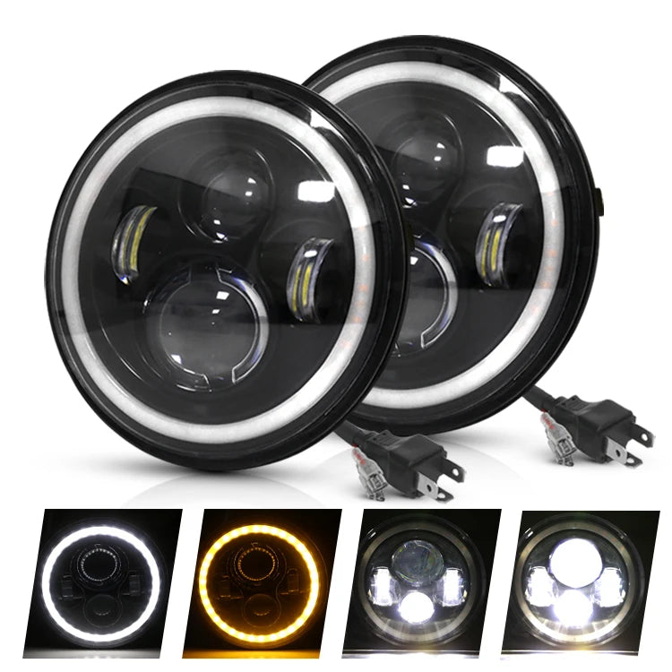 LED HeadLight Bulbs 7inch Round Motorcycle LED HeadLamp Angle Eyes 12V 24V Turn Signal for Lada Niva Urban Offroad 4x4