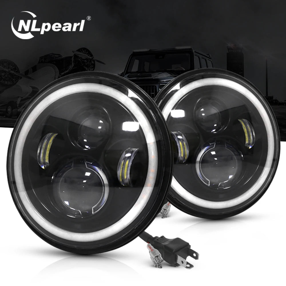 LED HeadLight Bulbs 7inch Round Motorcycle LED HeadLamp Angle Eyes 12V 24V Turn Signal for Lada Niva Urban Offroad 4x4