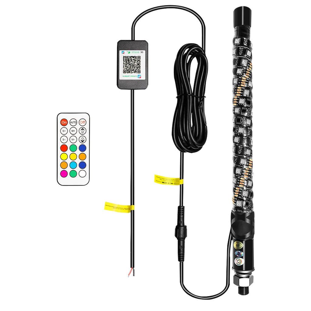 1FT LED Whip Light with APP & RF Remote Control for ATV UTV Side by Side Truck Offroad Dancing Warning Antenna Flagpole Lights