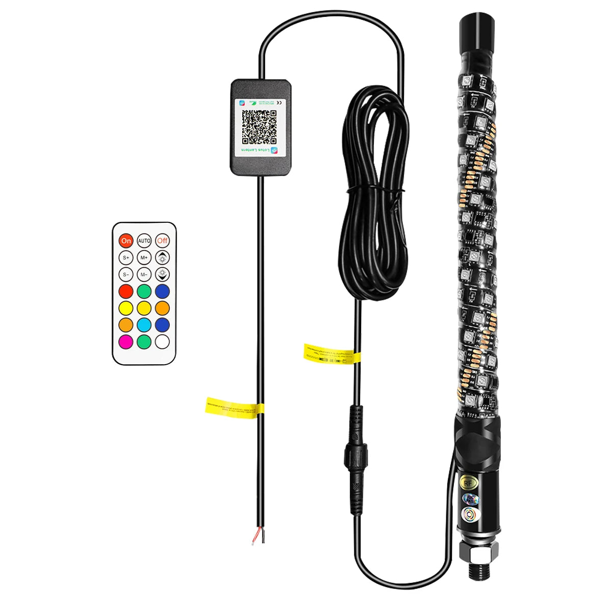 1FT LED Whip Light with APP & RF Remote Control for ATV UTV Side by Side Truck Offroad Dancing Warning Antenna Flagpole Lights