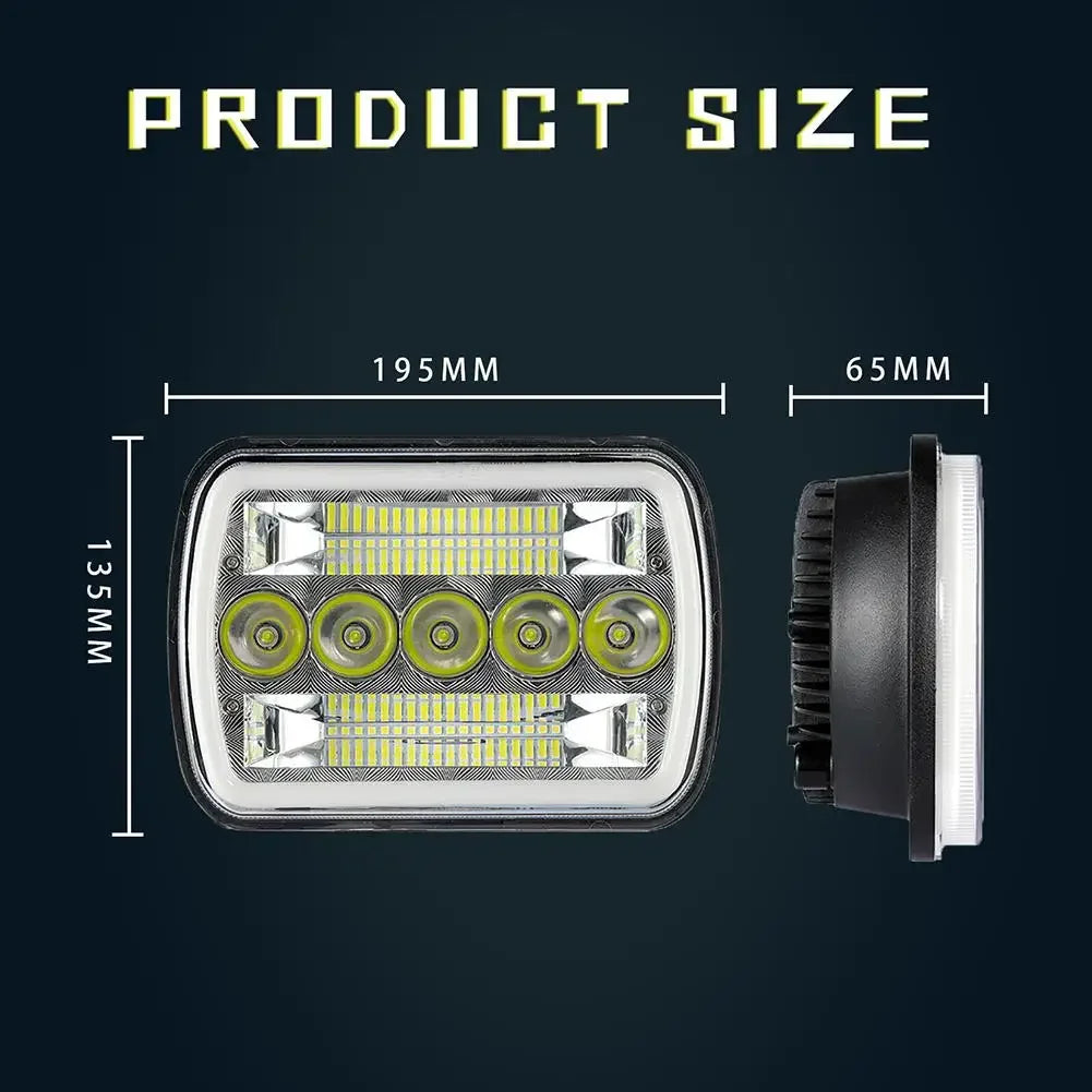 5x7 /7x 6 inches Car Led Headlight Automotive Square Headlamp Assembly DRL Amber Turn Signal For XJ YJ Car Truck Motobike