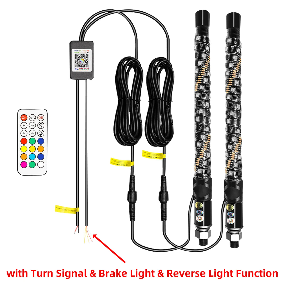 1FT LED Whip Light with APP & RF Remote Control for ATV UTV Side by Side Truck Offroad Dancing Warning Antenna Flagpole Lights