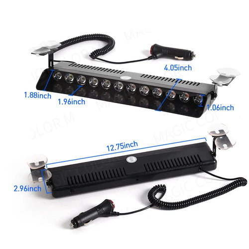12 LED Car Strobe Light Flash Warning Signal Beacon Police Fireman Emergency Windshield  Trailer Vehicle Indicators Waterproof